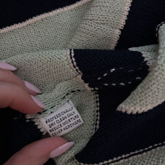 St. John Knit Tank Top Crop Striped Sleeveless Wool Knit Shirt mint and black sm - Picture 3 of 3